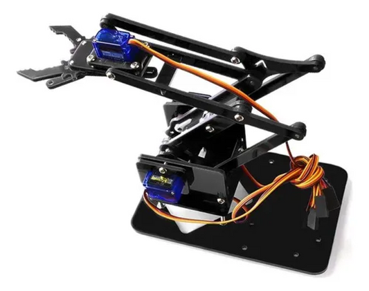 Kit Brazo Robótico Chasis Acrílico negro con 4 Servos SG90 para estudiantes y aficionados