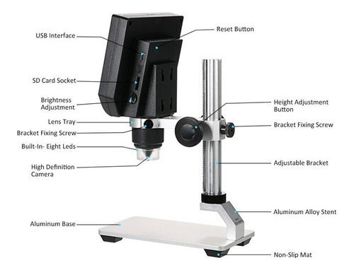 Microscopio Digital G600 1-600 x  3,6 MP Visualización LCD de 4,3”