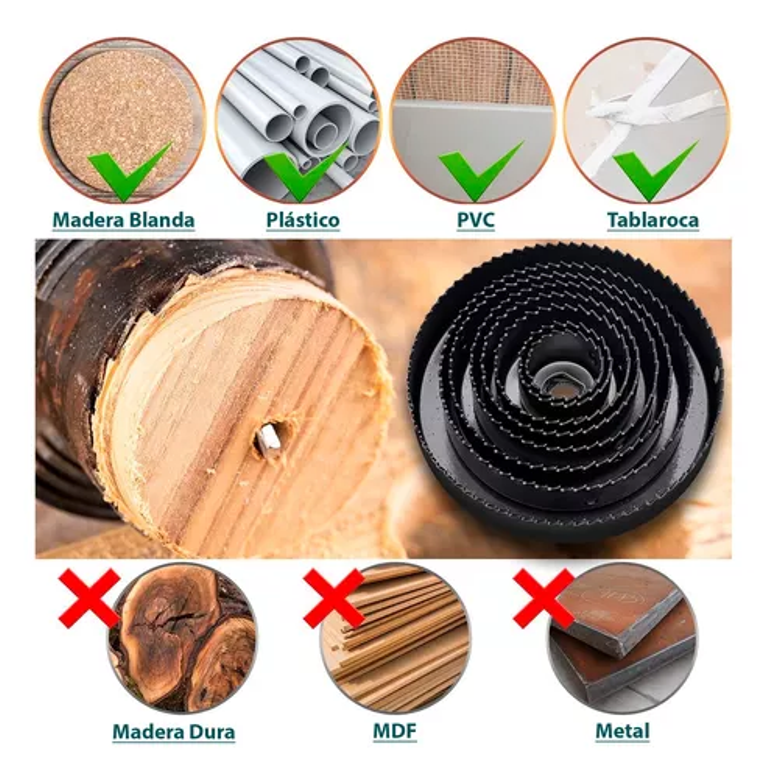 Kit 18pcs Copas Brocas Sierras Perforadoras Sacabocado Madera Carpintería