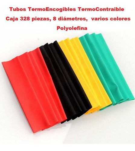 Tubos TermoEncogibles TermoContraible Caja 328 piezas 8 diámetros,  varios colores  Polyolefina